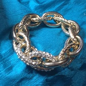 Gold Tone Chunky Chain Rhinestone Stretch Bracelet